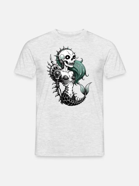 Mermaid Skull / Totenkopf Mehrjungfrau Nixe FS0157 - Männer T-Shirt - Grau meliert