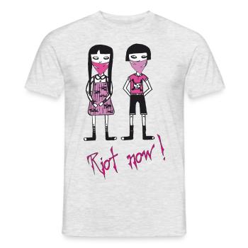 Riot now, Molly und ihr Freund mit Totenkopf Motiv - Männer T-Shirt - Grau meliert - Vorne - AI Model Male 178 dark (178cm)