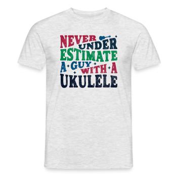 Ne sous-estimez jamais un gars avec un ukulélé - T-shirt homme - gris chiné - Devant - AI Model Male 178 dark (178cm)