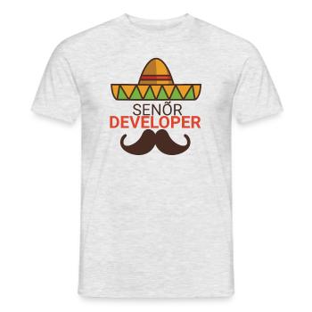 « Senor Developer, Senior Developer » | Programmeurs - T-shirt homme - gris chiné - Devant - AI Model Male 178 dark (178cm)