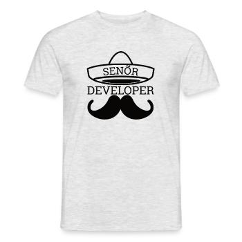 « Senor Developer, Senior Developer » | Programmeurs - T-shirt homme - gris chiné - Devant - AI Model Male 178 dark (178cm)