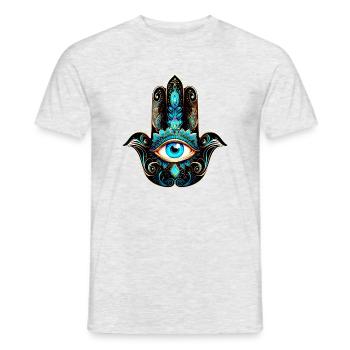 Hamsa Hand, Allsehendes Auge, Nazar, Schutzsymbol - Männer T-Shirt - Grau meliert - Vorne - AI Model Male 178 dark (178cm)