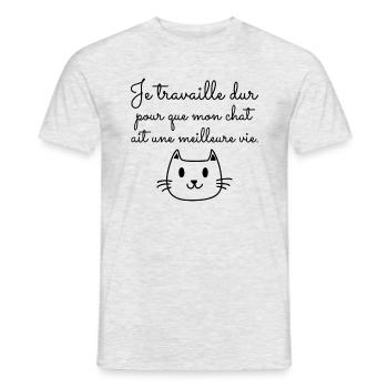 Je travaille dur poue mon chat, humour chat - T-shirt homme - gris chiné - Devant - AI Model Male 178 dark (178cm)