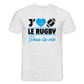 j aime le rugby pour la vie,Rugby,Rugbyman - T-shirt homme - gris chiné - Devant - AI Model Male 178 dark (178cm)