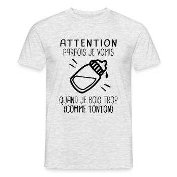 je vomis quand je bois trop comme tonton Humour - T-shirt homme - gris chiné - Devant - AI Model Male 178 dark (178cm)