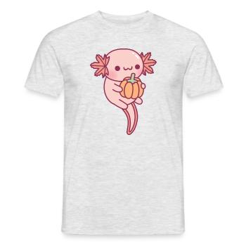 Cute Axolotl Autumn Leaves Gills And Pumpkin - Men's T-Shirt - heather grey - Front - AI Model Male 178 dark (178cm)