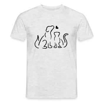 Chien et chat / amis des animaux - chat - chien - amour - T-shirt homme - gris chiné - Devant - AI Model Male 178 dark (178cm)