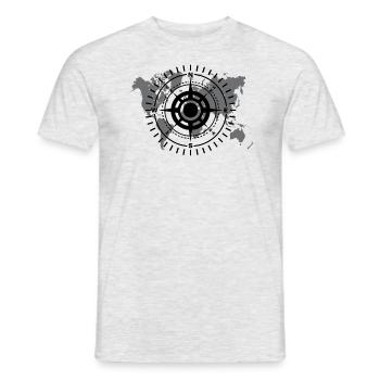 Weltkarte mit Himmelsrichtung schwarz-weiß - Männer T-Shirt - Grau meliert - Vorne - AI Model Male 178 dark (178cm)