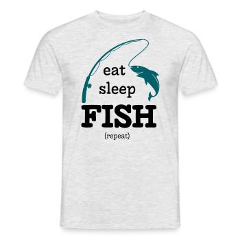 Essen, Schlafen, Fischen – wiederholen - Männer T-Shirt - Grau meliert - Vorne - AI Model Male 178 dark (178cm)