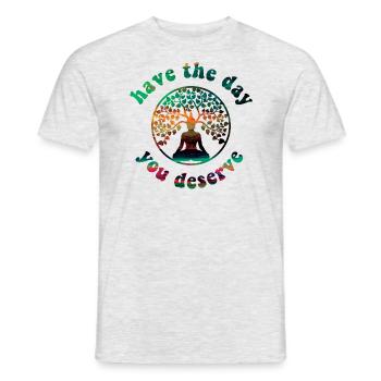 Passez la journée que vous méritez! Bouddha, arbre de vie - T-shirt homme - gris chiné - Devant - AI Model Male 178 dark (178cm)