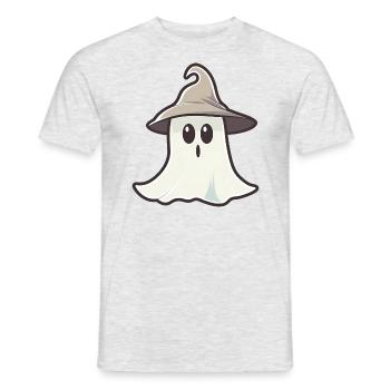 Funny Ghost Wearing Witch Hat Halloween - Men's T-Shirt - heather grey - Front - AI Model Male 178 dark (178cm)