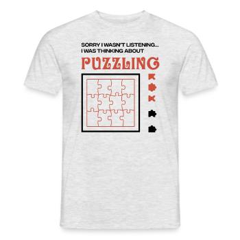 Thinking About Puzzling Hobby Puzzler Jigsaw - Men's T-Shirt - heather grey - Front - AI Model Male 178 dark (178cm)