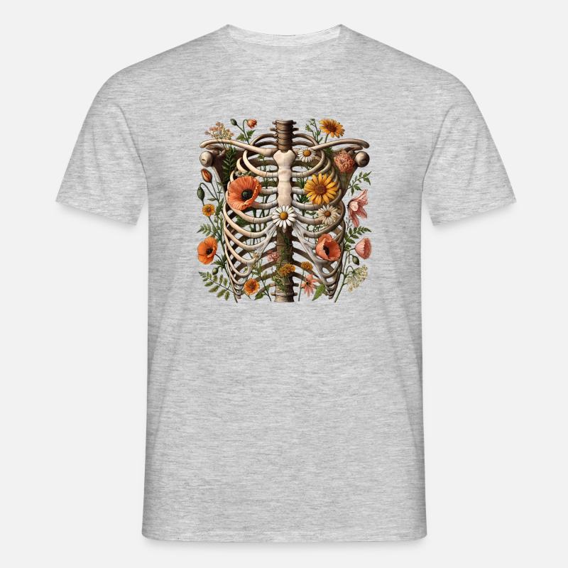 Brustkorb mit Blumen - Männer T-Shirt - Grau meliert