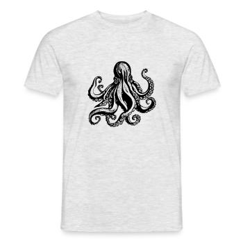 Cool octopus octopus illustration in black - Men's T-Shirt - heather grey - Front - AI Model Male 178 dark (178cm)