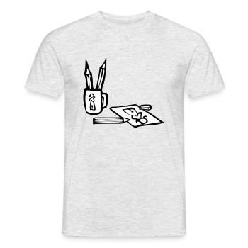 Coupe avec crayons et dessin - T-shirt homme - gris chiné - Devant - AI Model Male 178 dark (178cm)