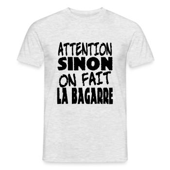 attention sinon on fait la bagarre - T-shirt homme - gris chiné - Devant - AI Model Male 178 dark (178cm)