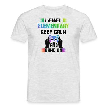 Level ELEMENTARY keep calm and game on - Männer T-Shirt - Grau meliert - Vorne - AI Model Male 178 dark (178cm)