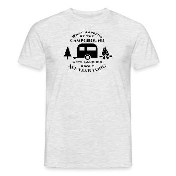 Que se passe-t-il sur le camping Chemise de randonnée - T-shirt homme - gris chiné - Devant - AI Model Male 178 dark (178cm)