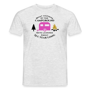 Que se passe-t-il au camping Chemise de randonnée - T-shirt homme - gris chiné - Devant - AI Model Male 178 dark (178cm)