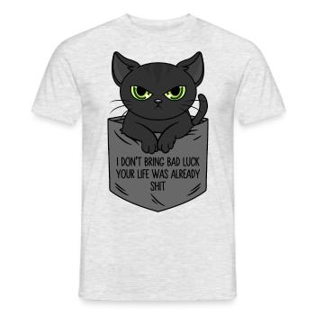 Poche poitrine chat noir Je n’apporte pas de malchance - T-shirt homme - gris chiné - Devant - AI Model Male 178 dark (178cm)