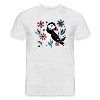 Papageitaucher mit Blumen - Männer T-Shirt - Grau meliert - Vorne - AI Model Male 178 dark (178cm)