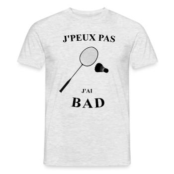 badminton humour j'peux pas j'ai bad - T-shirt homme - gris chiné - Devant - AI Model Male 178 dark (178cm)