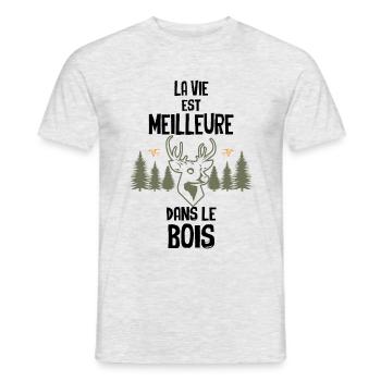 Chasse la vie est meilleure dans le bois - T-shirt homme - gris chiné - Devant - AI Model Male 178 dark (178cm)