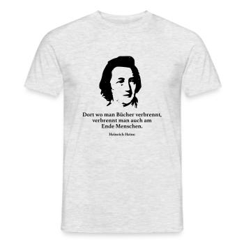 Heine: Dort wo man Bücher verbrennt, verbrennt ma - Männer T-Shirt - Grau meliert - Vorne - AI Model Male 178 dark (178cm)