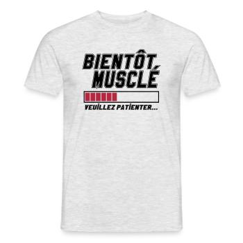 Bientôt musclé veuillez patienter,message,muscu - T-shirt homme - gris chiné - Devant - AI Model Male 178 dark (178cm)