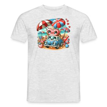 Cute Vintage Car and Heart on a Beach Holiday - Men's T-Shirt - heather grey - Front - AI Model Male 178 dark (178cm)