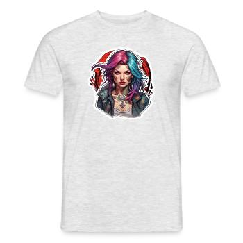 Rocker Girl / Punkrock / Frau / bunte Haare / cool - Männer T-Shirt - Grau meliert - Vorne - AI Model Male 178 dark (178cm)