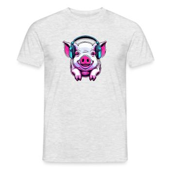 Headphones / Audio / Music / Animal / Pig / Cool - Men's T-Shirt - heather grey - Front - AI Model Male 178 dark (178cm)