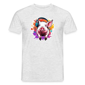 Headphones / Audio / Music / Animal / Pig / Cool - Men's T-Shirt - heather grey - Front - AI Model Male 178 dark (178cm)