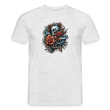 Skull / Totenkopf / Skelett / Gothic / Tattoo - Männer T-Shirt - Grau meliert - Vorne - AI Model Male 178 dark (178cm)