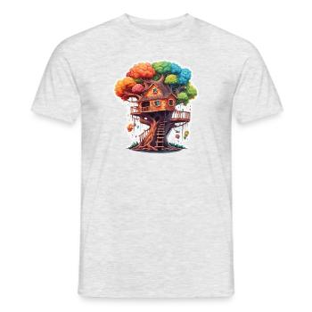 Cabane dans les arbres / Cime des arbres / Cabane dans les arbres / Aventure - T-shirt homme - gris chiné - Devant - AI Model Male 178 dark (178cm)