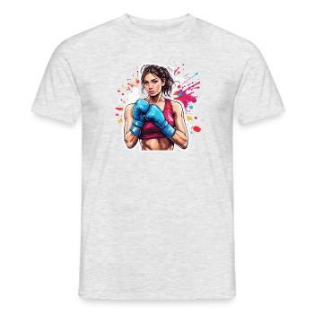 Boxeur / Sports / Combat / Arène / Ring de boxe / Poings - T-shirt homme - gris chiné - Devant - AI Model Male 178 dark (178cm)