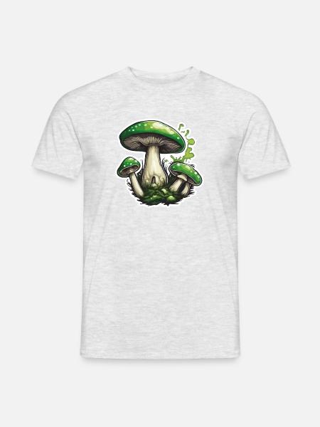 Pilz / Mushroom / Wiese / Wald / Goa / Psy - Männer T-Shirt - Grau meliert