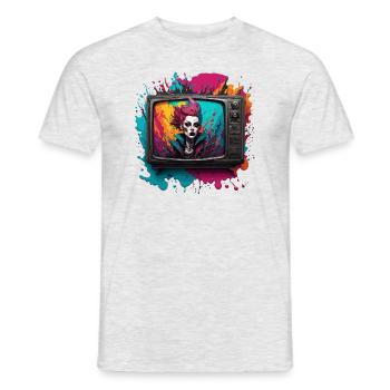 TV / Télévision / Analogique / Tube TV / Rétro - T-shirt homme - gris chiné - Devant - AI Model Male 178 dark (178cm)