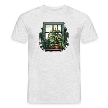 Zimmerpflanze / Topfpflanze / Dekoration / Topf - Männer T-Shirt - Grau meliert - Vorne - AI Model Male 178 dark (178cm)