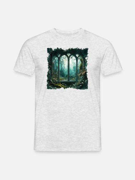 Fenster im Wald / Bäume / Ausblick / Wildnis - Männer T-Shirt - Grau meliert