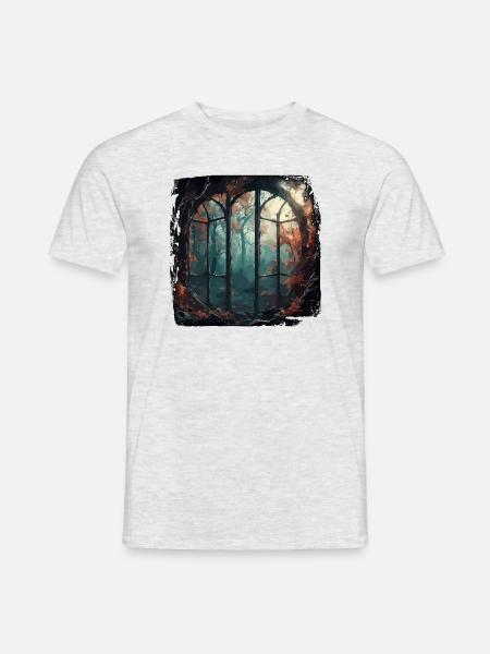 Fenster im Wald / Bäume / Ausblick / Wildnis - Männer T-Shirt - Grau meliert