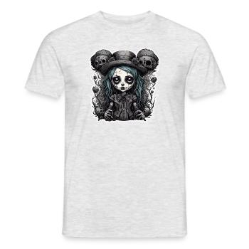Poupée d’horreur / Halloween / Effrayant / Sombre - T-shirt homme - gris chiné - Devant - AI Model Male 178 dark (178cm)