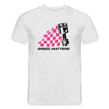 SPEED MATTERS ZIELFLAGGE UND KOLBEN - Männer T-Shirt - Grau meliert - Vorne - AI Model Male 178 dark (178cm)