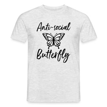 Funny Anti Social Butterfly Sarcasm Gift Idea - Men's T-Shirt - heather grey - Front - AI Model Male 178 dark (178cm)