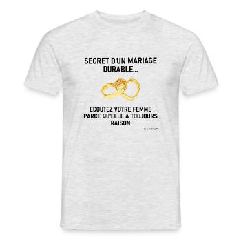 Secret d'un mariage durable - T-shirt homme - gris chiné - Devant - AI Model Male 178 dark (178cm)