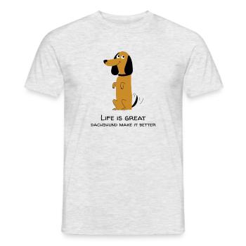 Das Leben ist Großartig, Dackel - Männer T-Shirt - Grau meliert - Vorne - AI Model Male 178 dark (178cm)