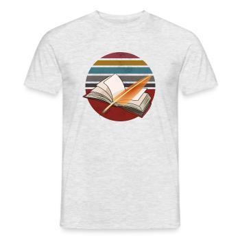 Plume et livre - T-shirt homme - gris chiné - Devant - AI Model Male 178 dark (178cm)