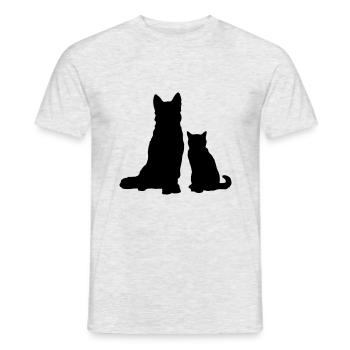 Silhouette chien & chat / Silhouette chat & chien - T-shirt homme - gris chiné - Devant - AI Model Male 178 dark (178cm)