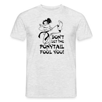 Don't let the Ponytail fool you - karate fight - Men's T-Shirt - heather grey - Front - AI Model Male 178 dark (178cm)