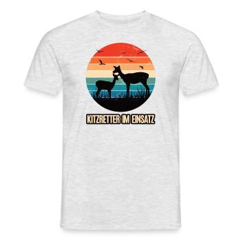 Kitzretter im Einsatz Rehkitz Retter Kitzrettung - Männer T-Shirt - Grau meliert - Vorne - AI Model Male 178 dark (178cm)